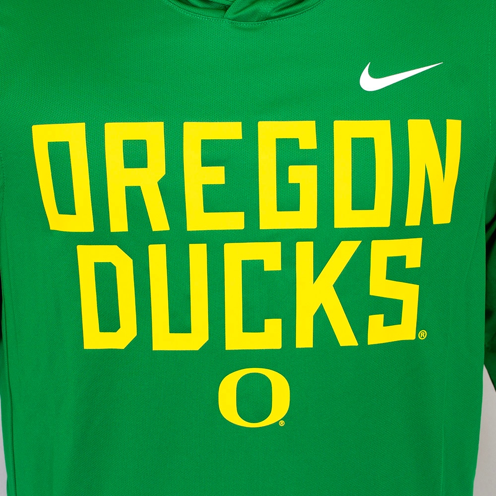 Classic Oregon O, Nike, Green, Long Sleeve, Performance/Dri-FIT, Men, Football, Sideline, Hooded, T-Shirt, 926067